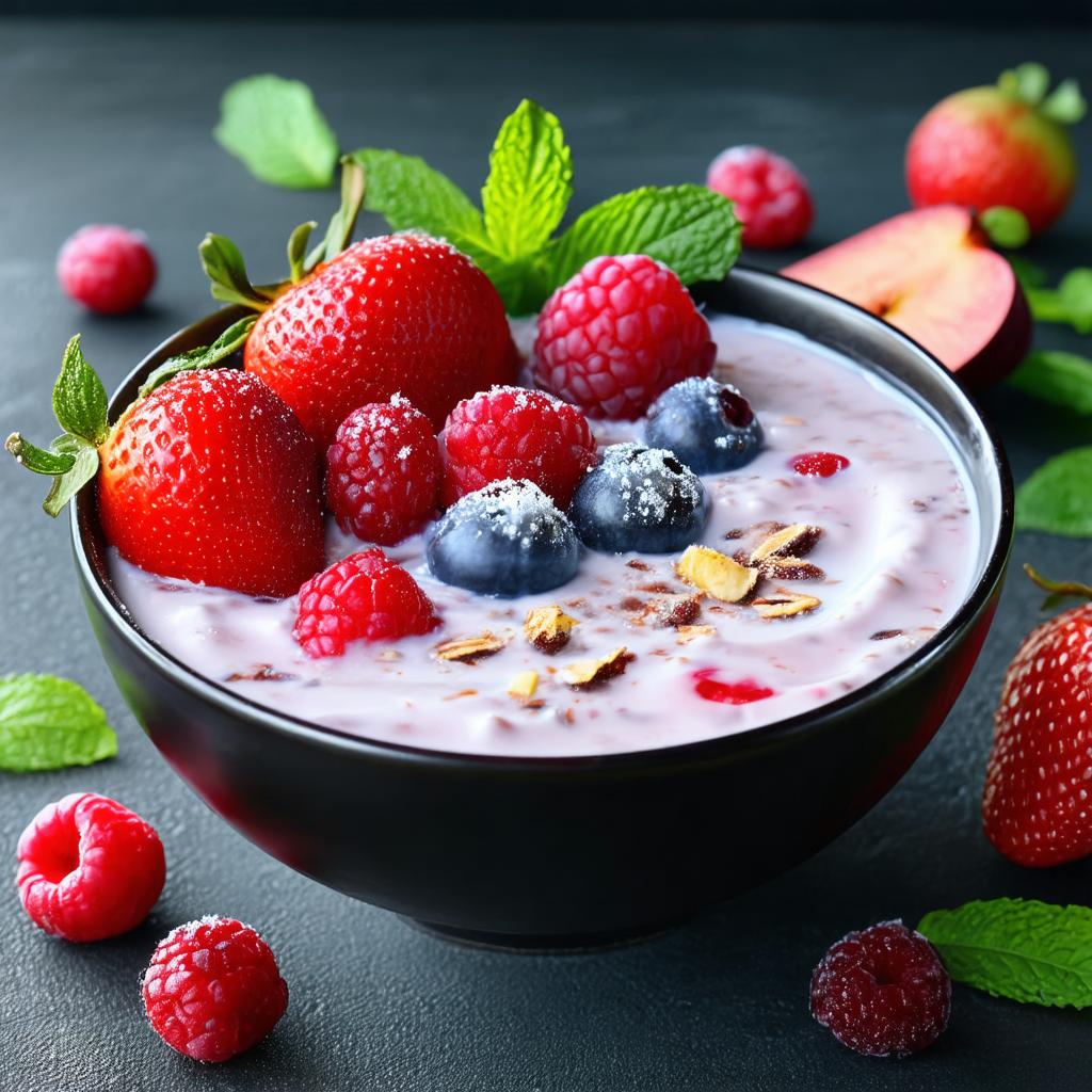 Bol équilibré avec yaourt, flocons d’avoine et fruits rouges
