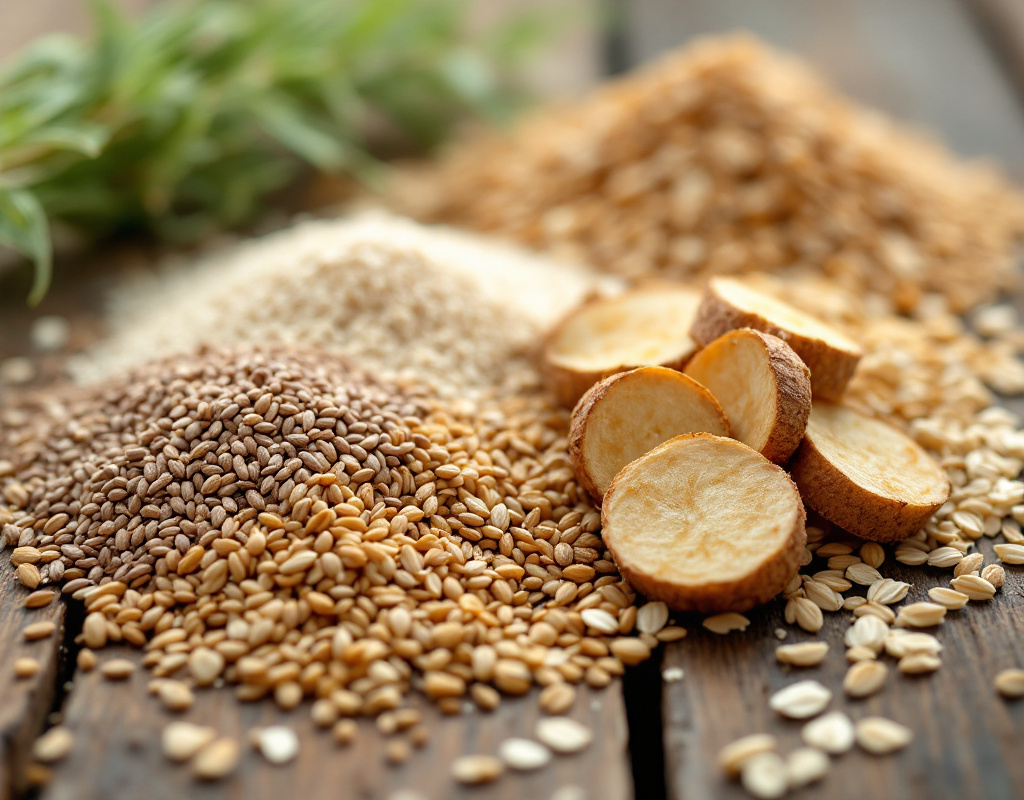 Psyllium, lin, konjac et avoine côte à côte