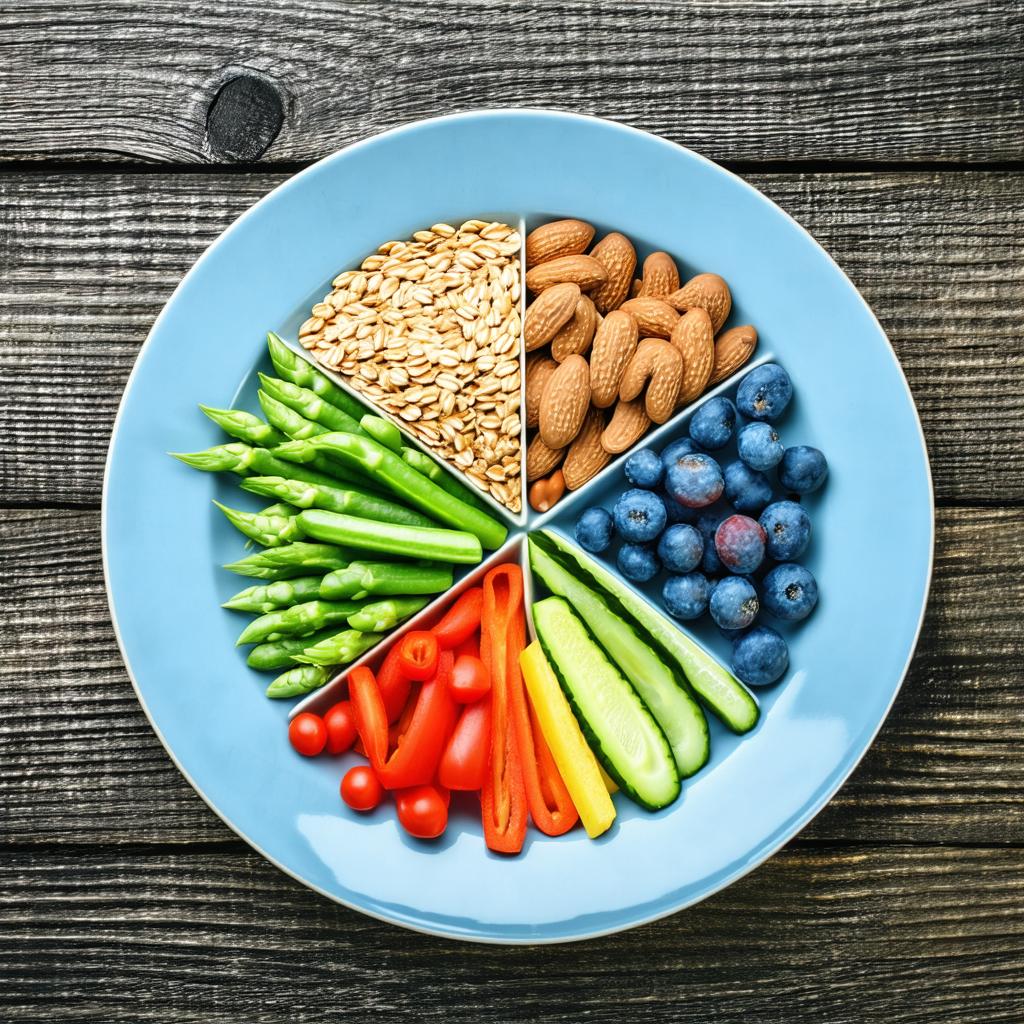Assiette équilibrée pour diabétique avec légumes, céréales complètes et protéines maigres