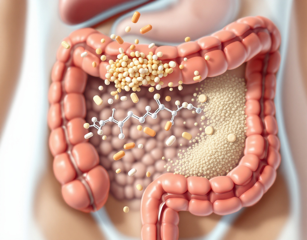 Schéma illustrant le psyllium adsorbant des molécules de médicaments