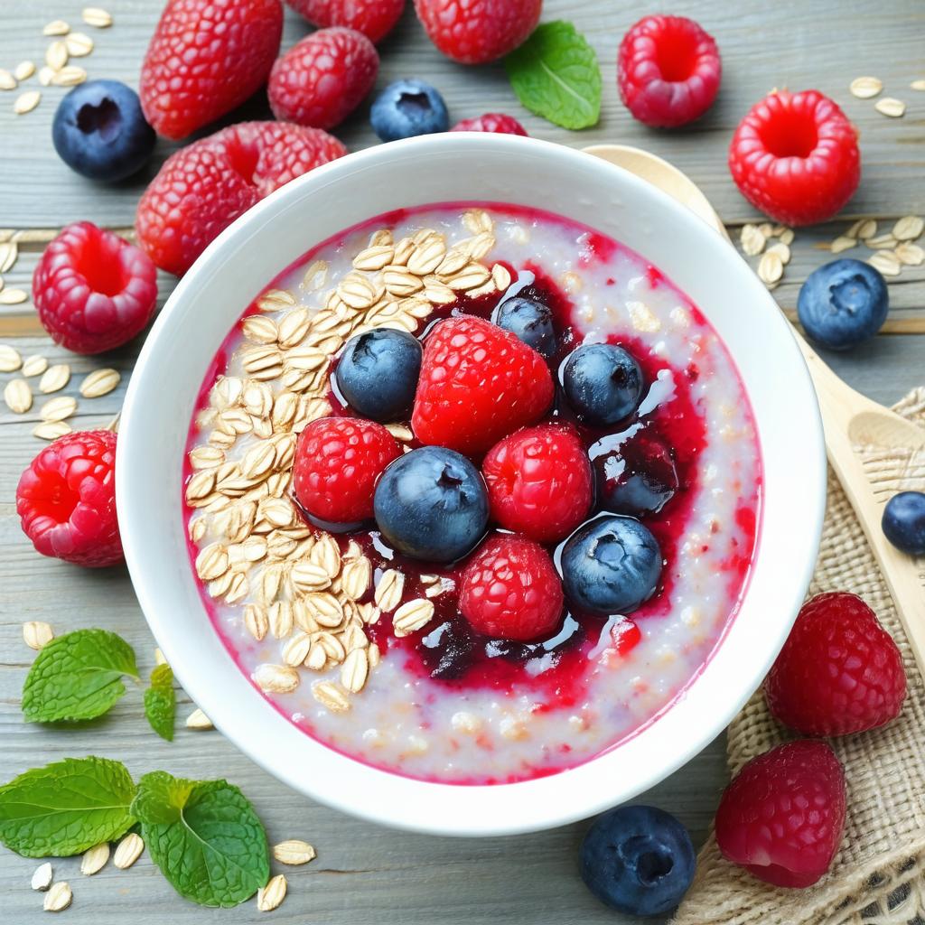 Bol de porridge d’avoine garni de fruits rouges