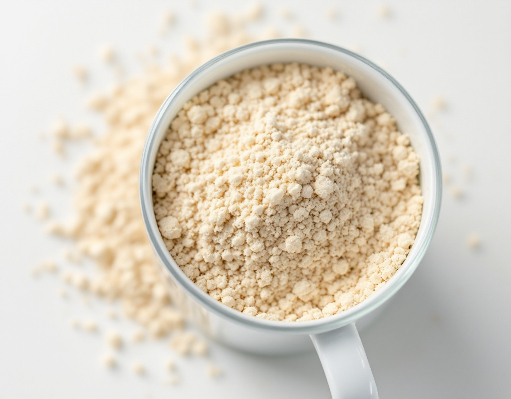 Gros plan sur du psyllium en poudre avec un verre d'eau