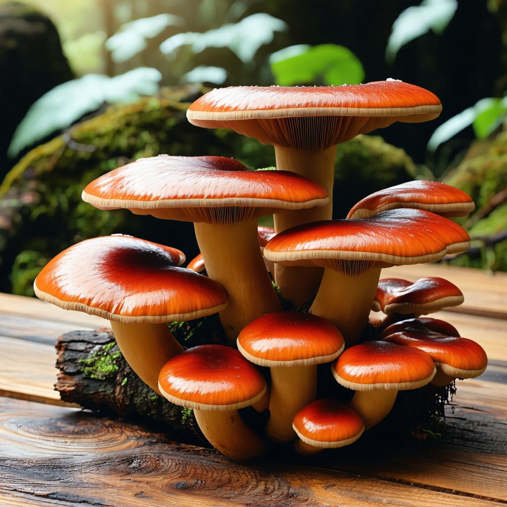 Reishi (Ganoderma lucidum) sur un fond apaisant