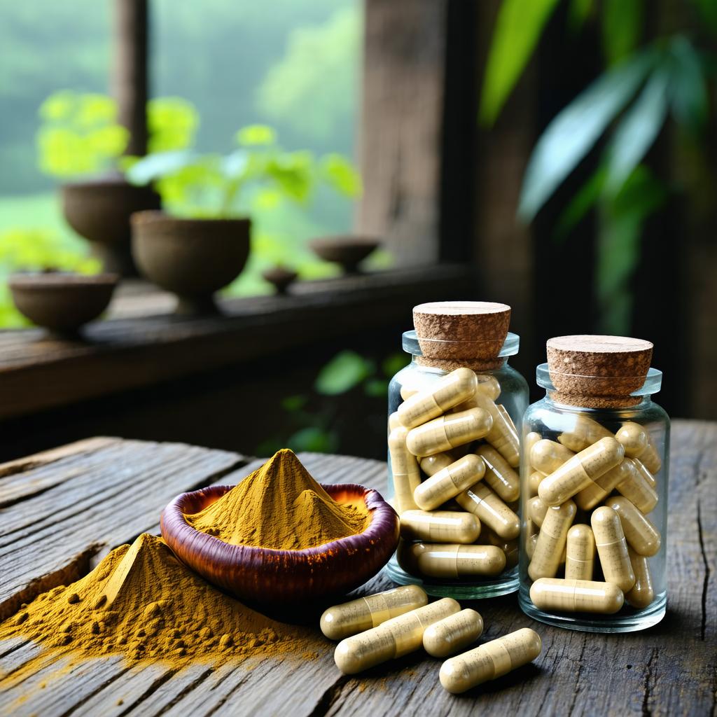 Comparatif visuel de poudre de Reishi et de capsules