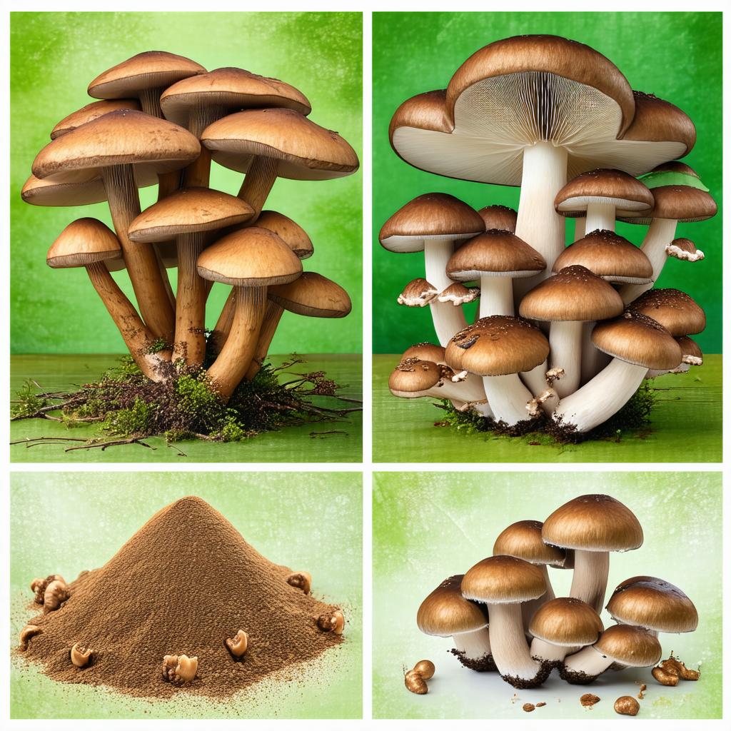 Comparaison visuelle entre différentes formes de shiitake : frais, séché, poudre et extrait concentré en gélules