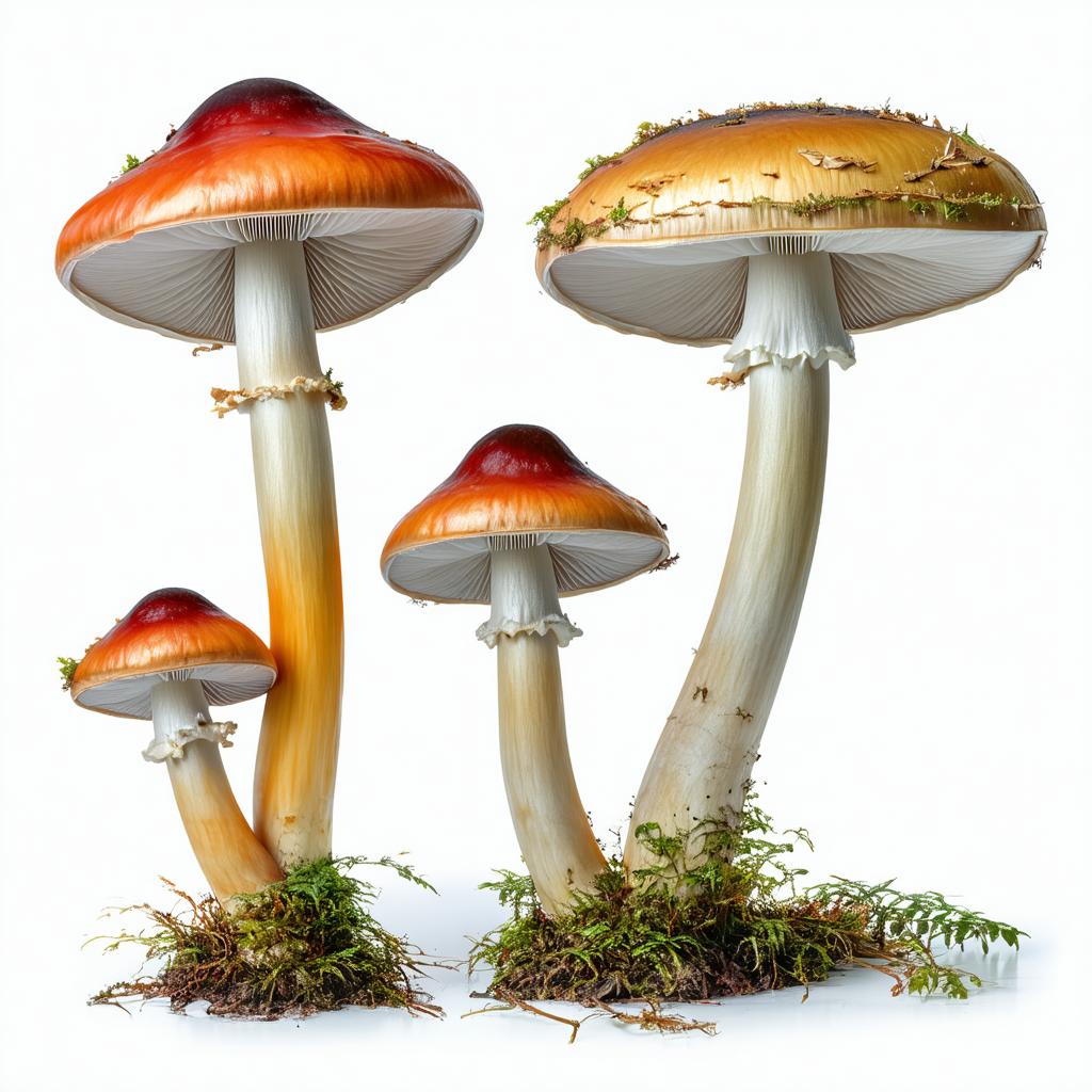 Trois champignons médicinaux séchés : reishi rouge, coriolus en éventail et hericium blanc comparés sur fond bois