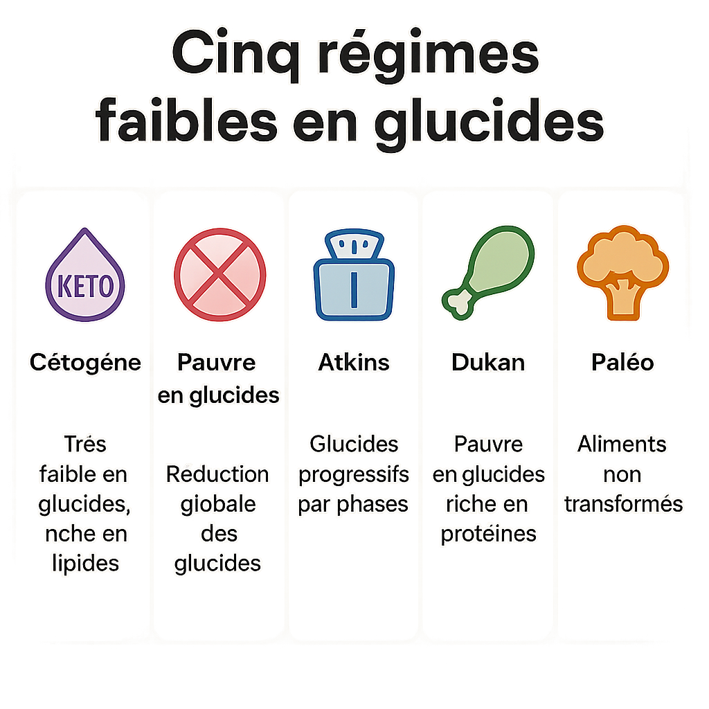 Graphique comparatif des cinq régimes faibles en glucides