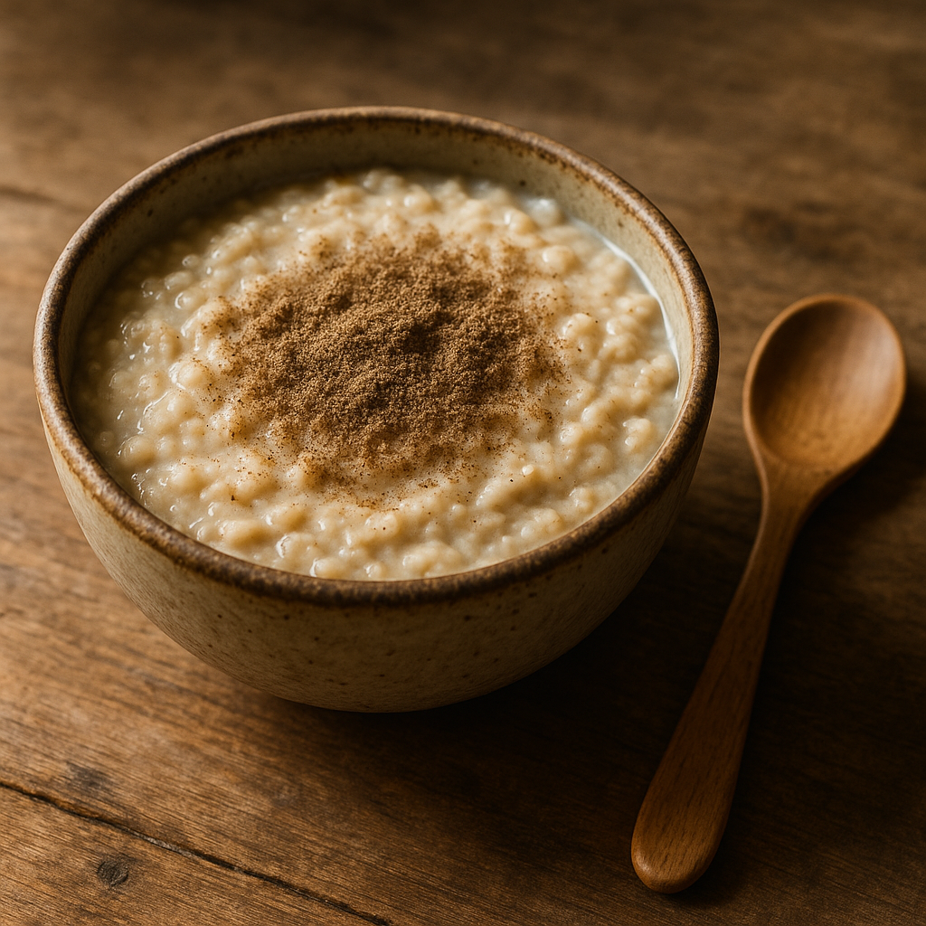 Bol de porridge crémeux avec poudre de champignons 5-mushrooms