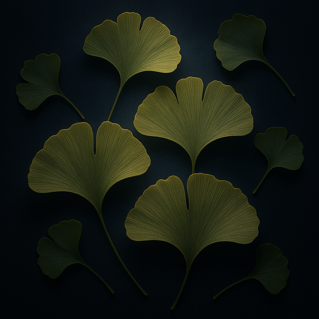 Feuilles de ginkgo biloba sur fond de nuit sereine