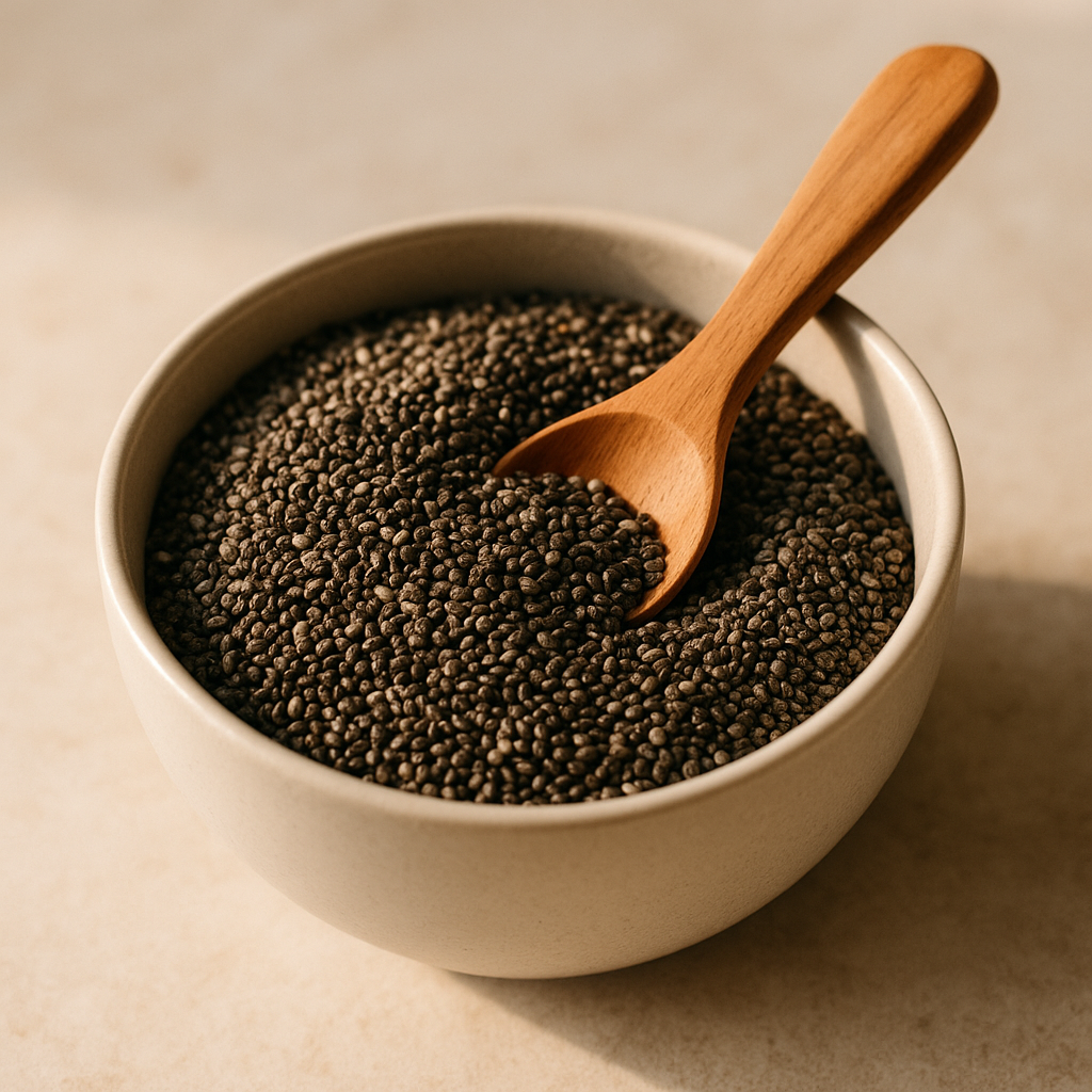Graine de chia en bol, illustrant l'ALA végétal