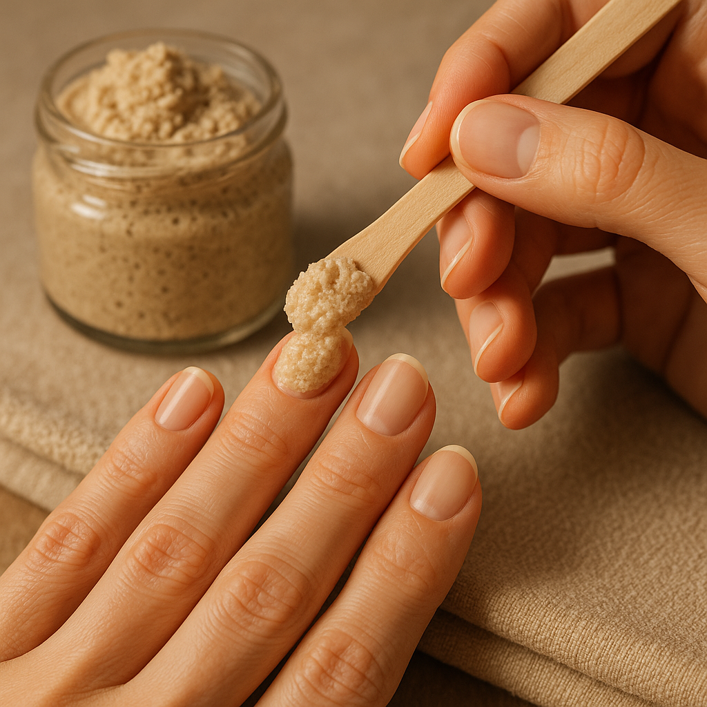 Femme appliquant un soin à la levure de bière sur ses ongles cassants