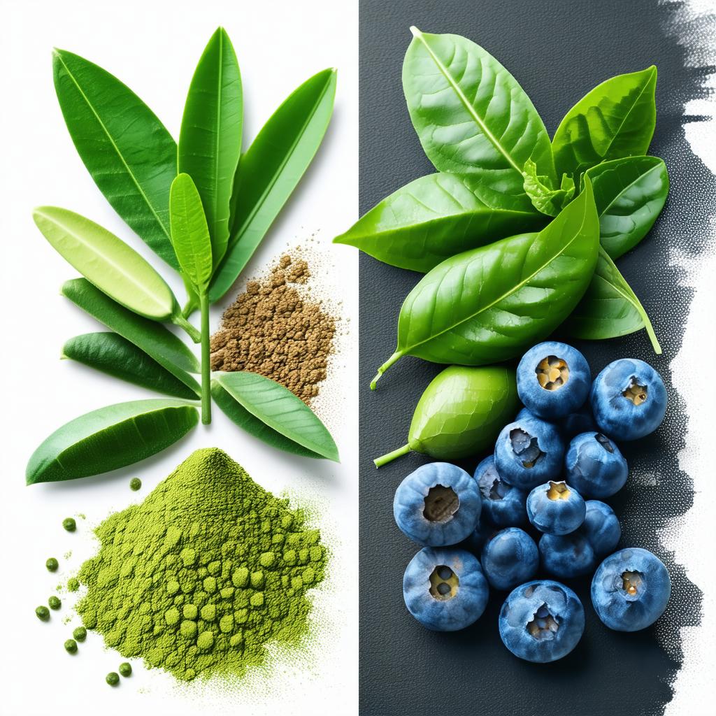 Comparaison visuelle des niveaux d'antioxydants entre matcha et autres aliments