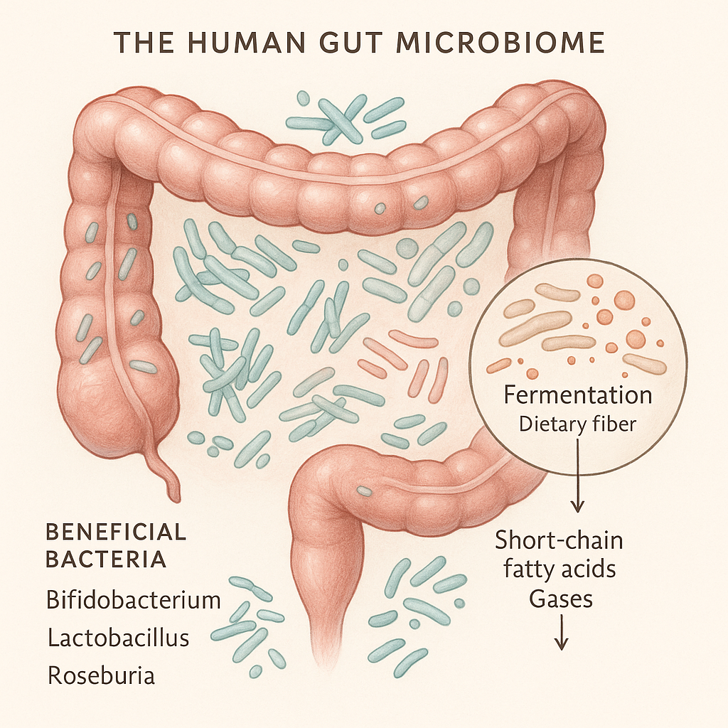 Schéma représentant le microbiote intestinal et l'effet des probiotiques