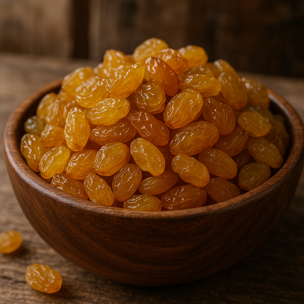 Bol de raisins secs dorés illustrant leurs bienfaits santé