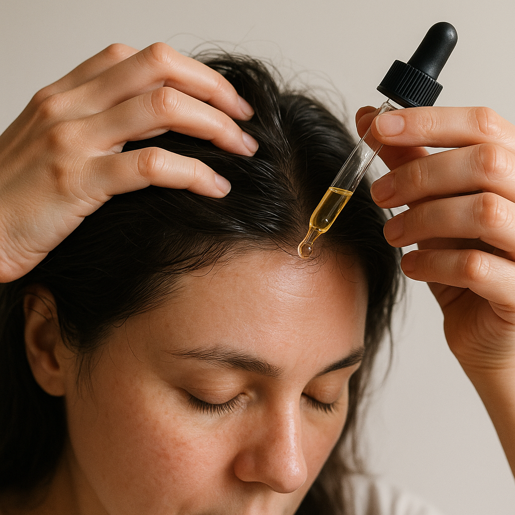 Beruhigende Kopfhautmassage mit ätherischen Ölen