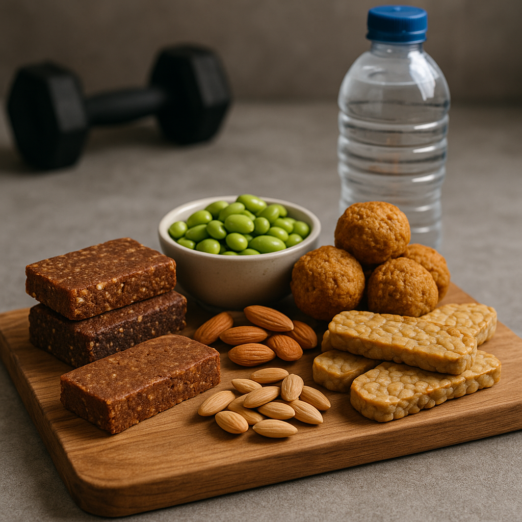Assortiment de snacks végétaux riches en protéines pour la récupération après l'effort