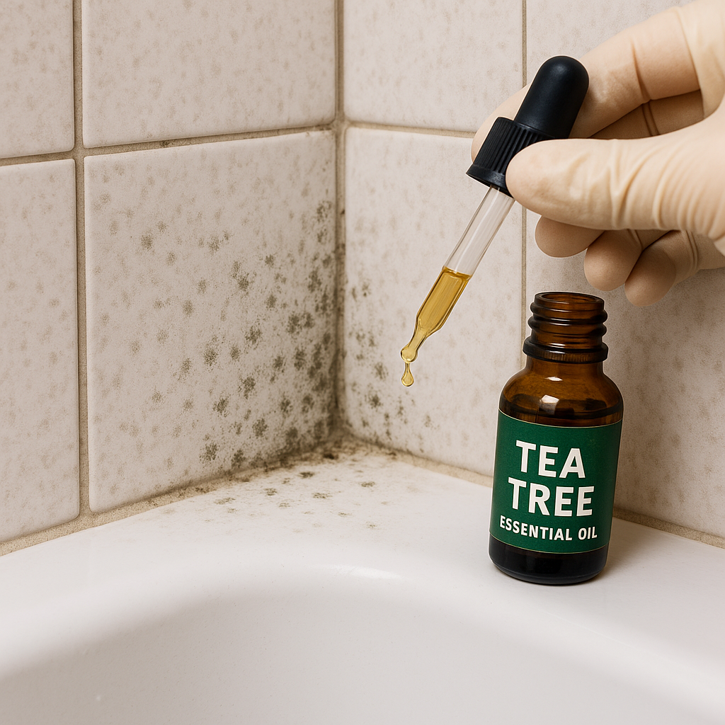 Schimmelreinigung im Badezimmer mit ätherischem Teebaumöl