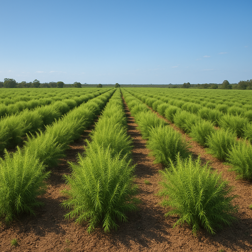 Bio-Teebaumplantagen in Australien, Terrassenkulturen unter blauem Himmel