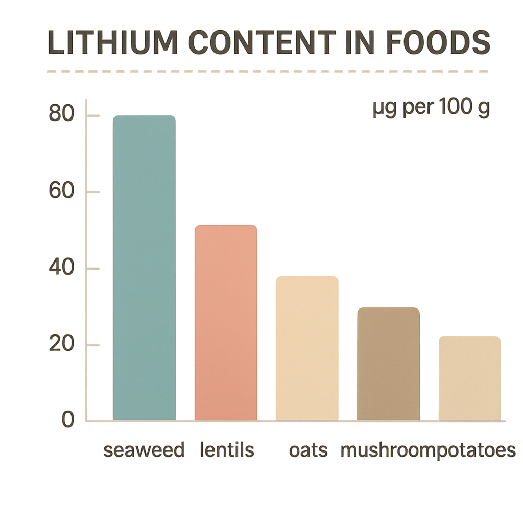 Graphique comparatif des teneurs en lithium par aliment