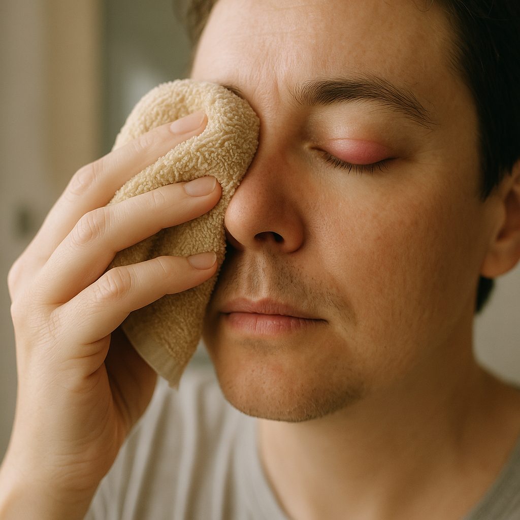 Application d'une compresse chaude sur un chalazion pour soulager l'inflammation
