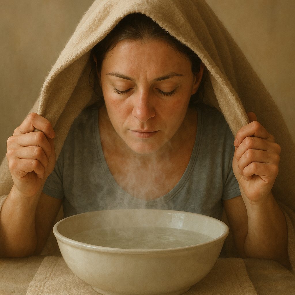 Steam inhalation to relieve a productive cough