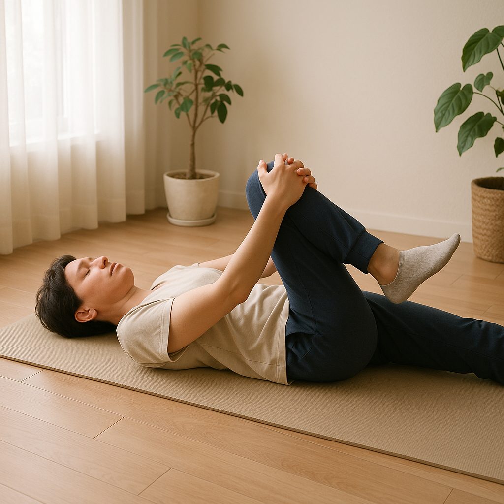 Person performing a stretch to relieve lower back pain