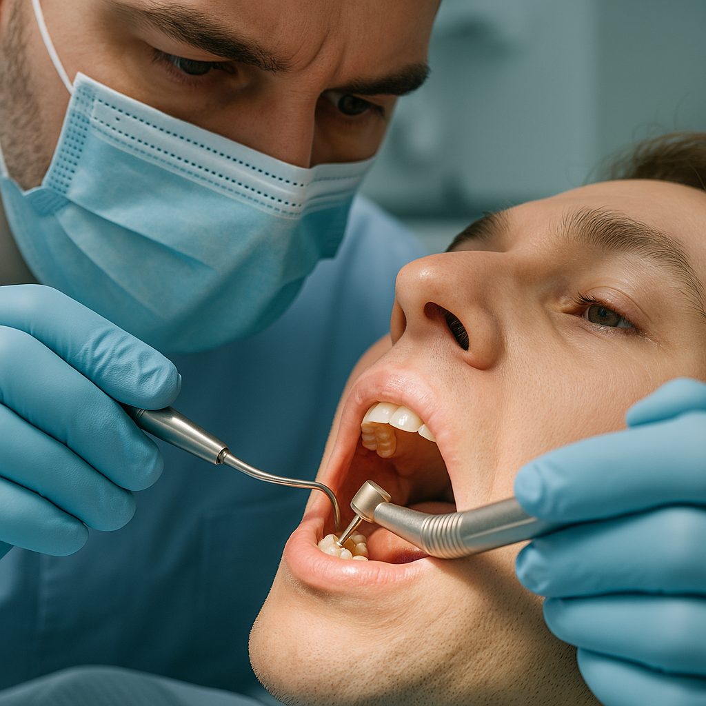 Dentiste soignant une carie dentaire dans un cabinet professionnel