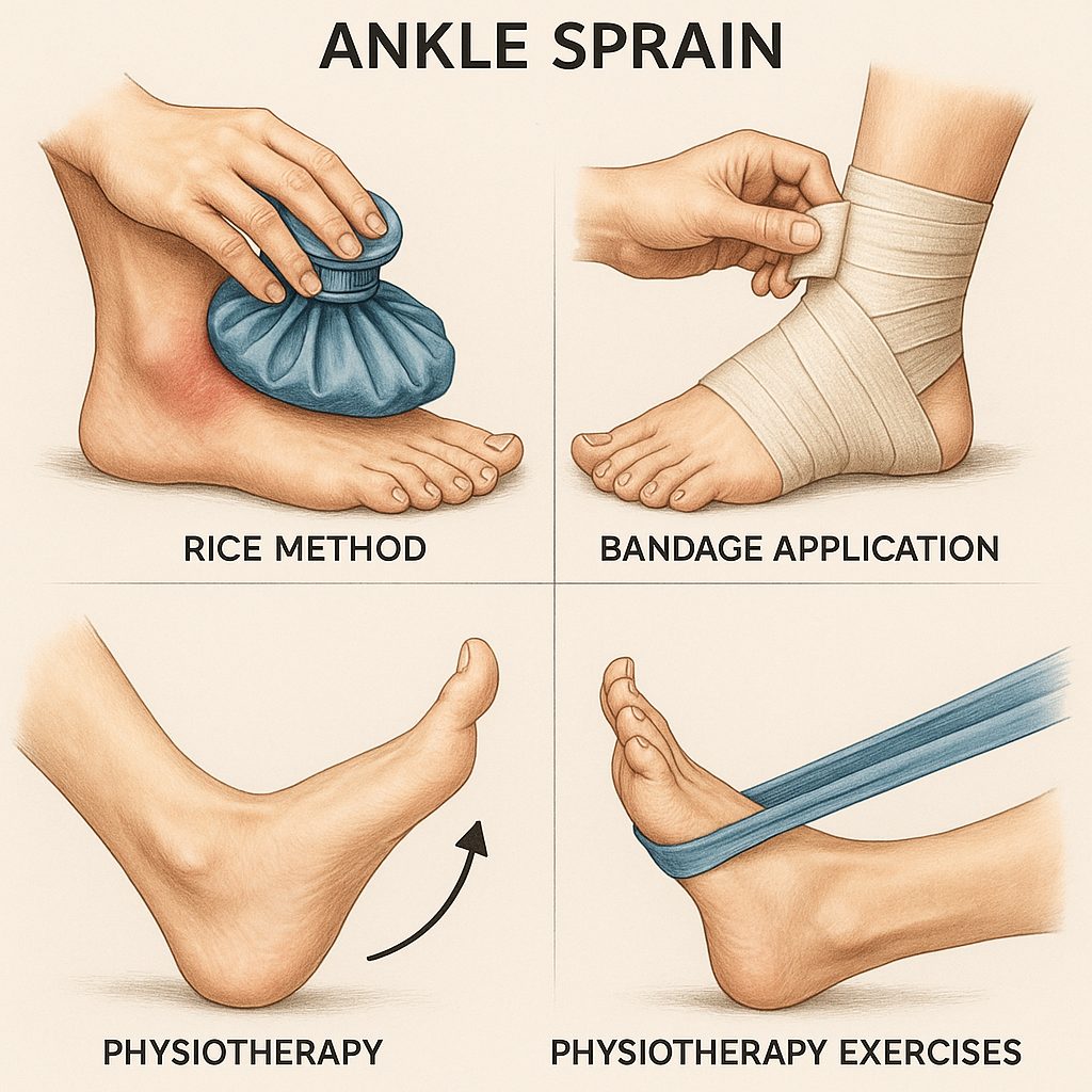 Sch&eacute;ma r&eacute;aliste du traitement d&rsquo;une entorse de la cheville