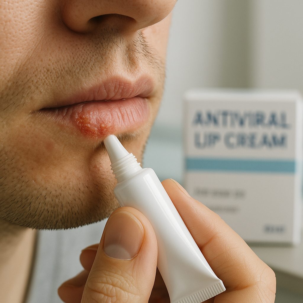Tube de cr&egrave;me antiviral et baume apaisant pour un bouton de fi&egrave;vre